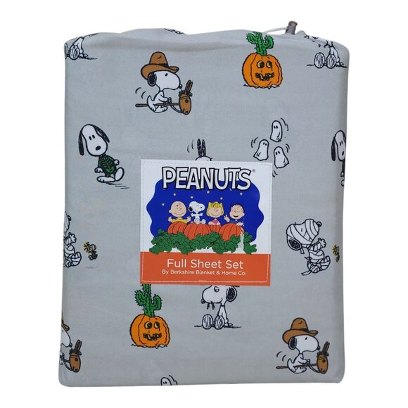 Peanuts Snoopy Cowboy Halloween Full Double Sheet Set By Berkshire Light Gray - Picture 2 of 9